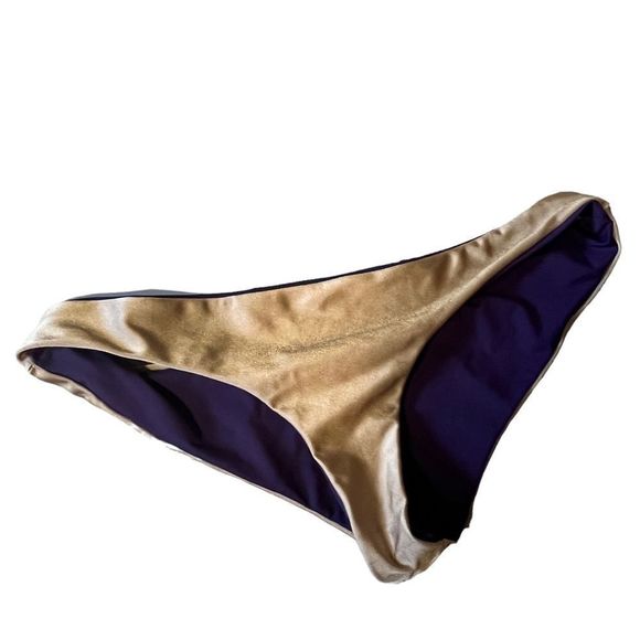 Water Glamour Swimwear Reversible Black Bikini Bottom Purple to Gold Size Large - Picture 1 of 5